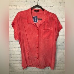 Velvet Heart Women’s Rustic Pinkish Short Sleeve Button Down Blouse Size XL